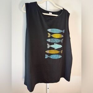 NWOT Black Tank Top with Colorful Fish Design